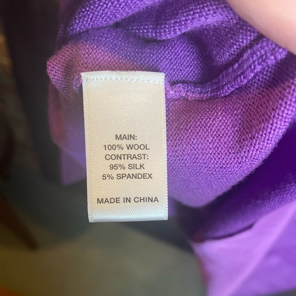 ST. JOHN Purple Knit Sweater with Silk Hem and Tie Back, Size L - Picture 11 of 14